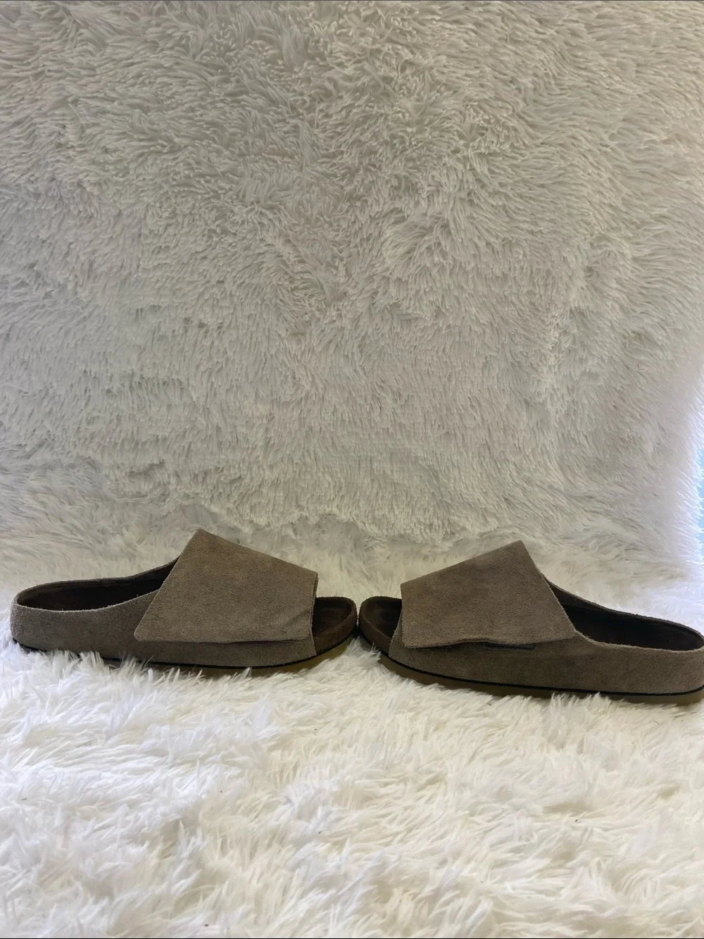 Birkenstock Men's Suede Slide Sandals in Taupe. Size-11
